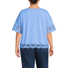 Women's Plus Size Short Sleeve Slub Jersey Cutwork T-Shirt