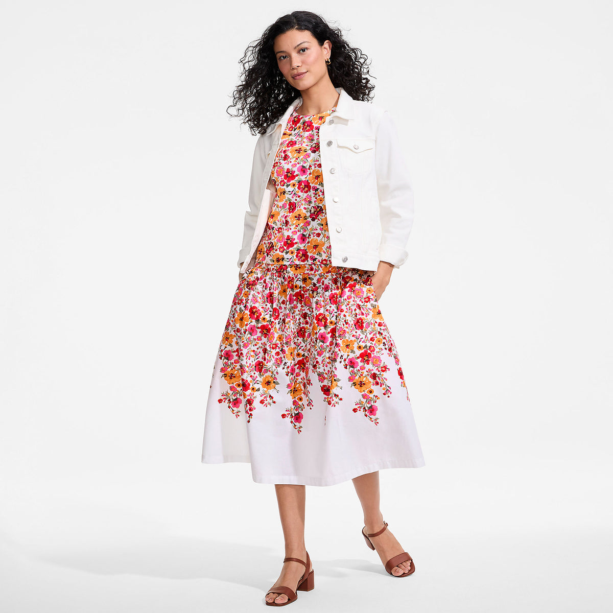 Women's Petite Poplin Drop Waist Midi Skirt - Set Bottom