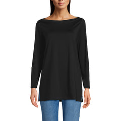 Women's Petite Size Supima Cotton Adjustable 3/4 Sleeve Boatneck Tunic