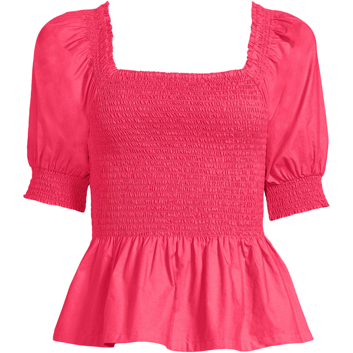 Women's Plus Size Poplin Elbow Sleeve Smocked Top