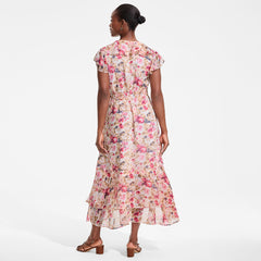 Women's Chiffon Flutter Sleeve V-Neck Wrap Maxi Dress