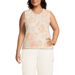 Women's Plus Size Fine Gauge Eyelash Printed Sleeveless Sweater - Set Top