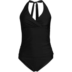 Women's Surplice Halter Tankini Top and High Leg High Waisted Bottoms 2 Piece Set