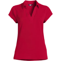 Women's Petite Short Sleeve Split Neck Crepe Blouse