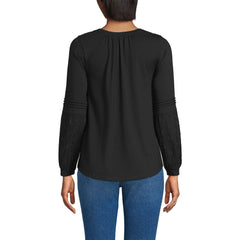 Women's Petite Lightweight Jersey Lace Mix Long Sleeve Pintuck Top