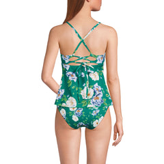 Women's D-Cup Lace-up Flutter Tankini Top
