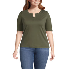 Women's Plus Size Cotton Polyester Modern Half Sleeve Splitneck