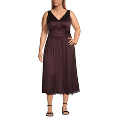 Women's Plus Size Satin Sleeveless Lace Detail Dress