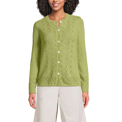 Women's Petite Pointelle Crew Neck Cardigan Sweater
