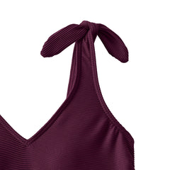 Women's Tie Shoulder Ribbed Flutter Tankini Top