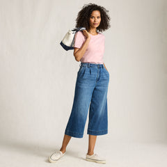 Women's Petite Denim Mid Rise Wide Leg Culotte Jeans