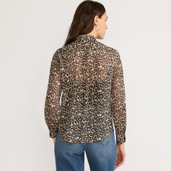 Women's Chiffon Ruffle Front Long Sleeve Top