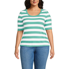 Women's Plus Size Drapey Rib Fitted Elbow Sleeve Scoop Neck Tee
