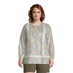 Women's Plus Size Cotton Long Sleeve Split Neck Tunic Top