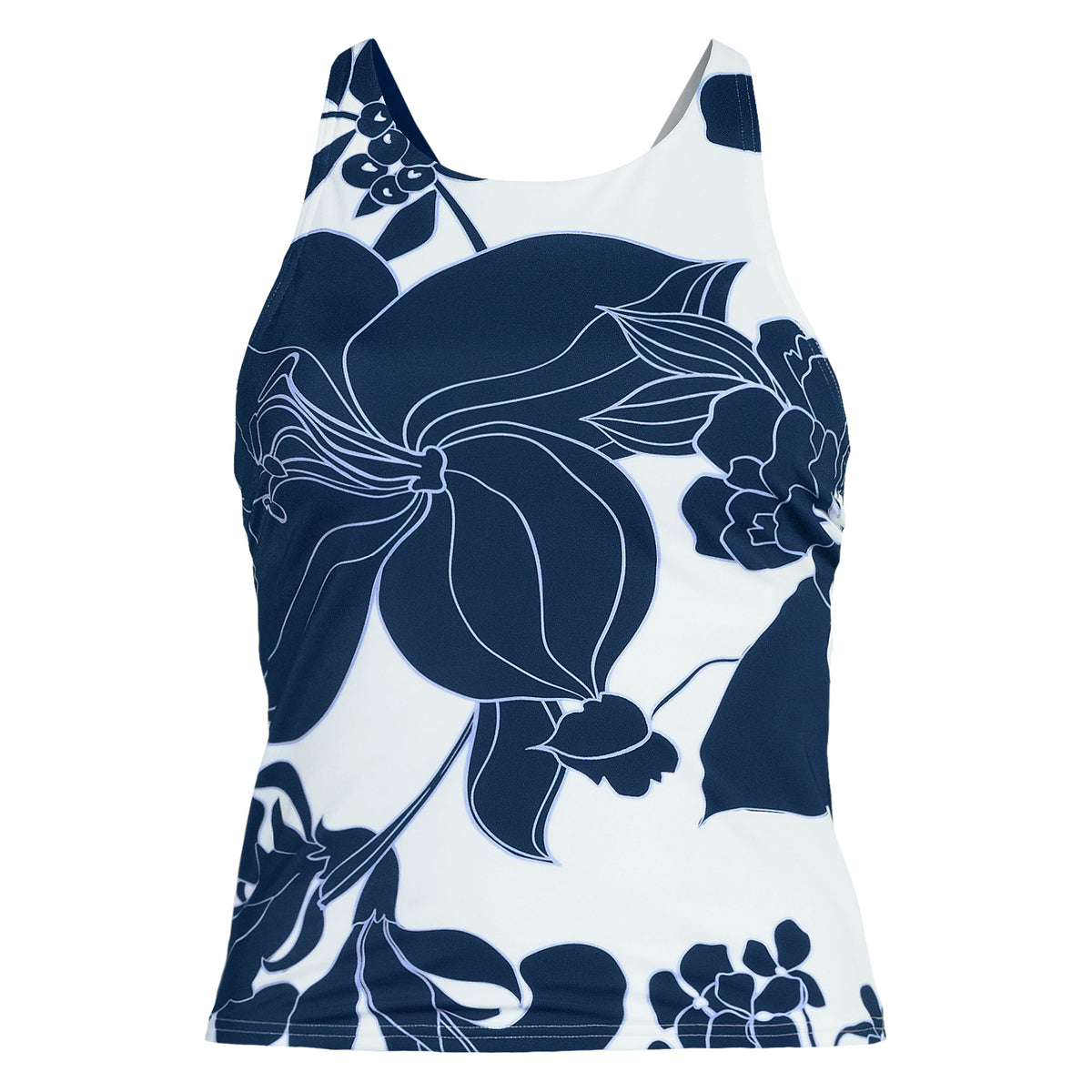 Women's D-Cup Tugless High Neck Strappy Back Tankini Swimsuit Top