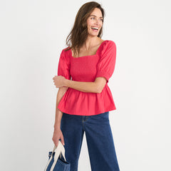 Women's Poplin Elbow Sleeve Smocked Top