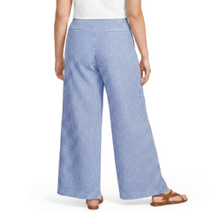 Women's Plus Size Seersucker High Rise Drawstring Wide Leg Pants