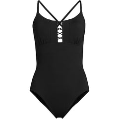Women's Plus Size Lace Up One Piece Swimsuit