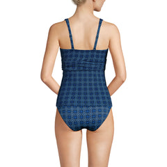 Women's Long Torso V-Neck Plunge X Back Tankini Top