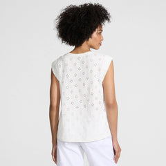 Women's Cap Sleeve Eyelet Pintuck Swing Top