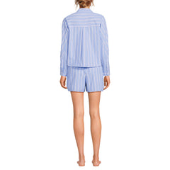 Women's Cotton Poplin 2 Piece Pajama Set - Long Sleeve Top and Shorts with Piping