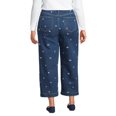 Women's Plus Size Soft Denim High Rise Embroidered Wide Leg Crop Jeans