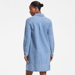 Women's Tall Light Weight Denim Popover At the Knee Dress