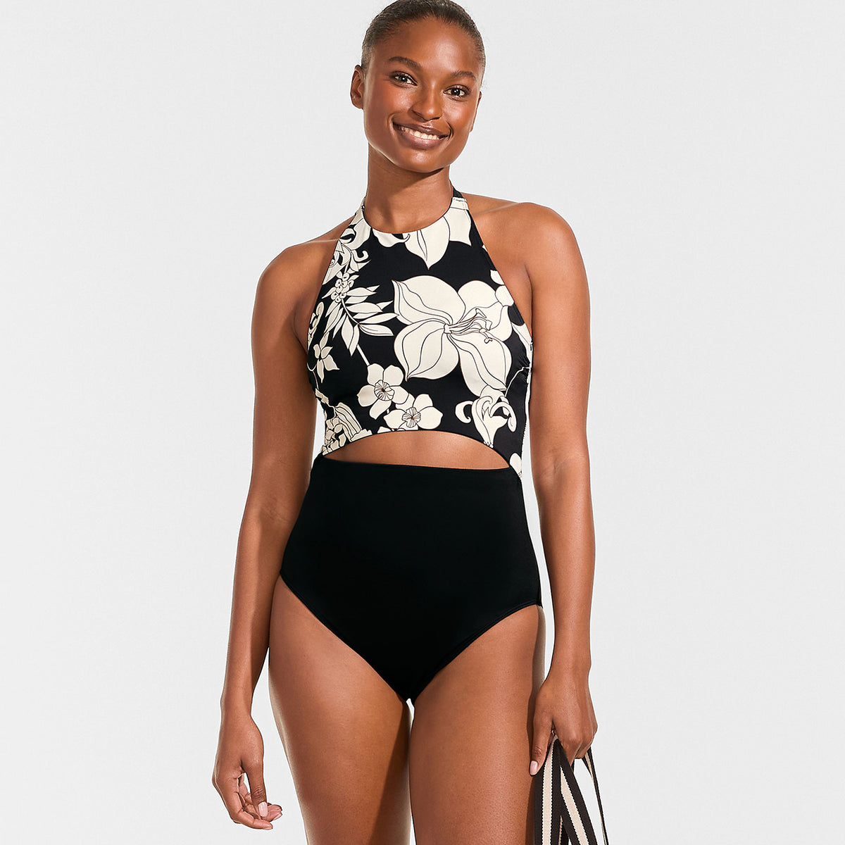 Women's Petite Tugless Halter Monokini High Leg One Piece Swimsuit