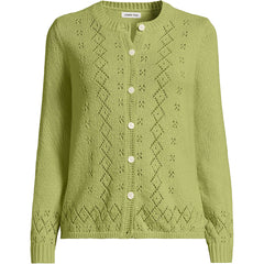 Women's Petite Pointelle Crew Neck Cardigan Sweater