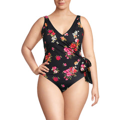 Women's Plus Size Side Tie Wrap One Piece Swimsuit