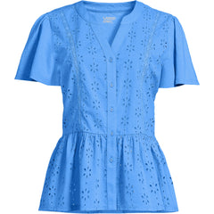 Women's Short Sleeve Mixed Media Eyelet Top