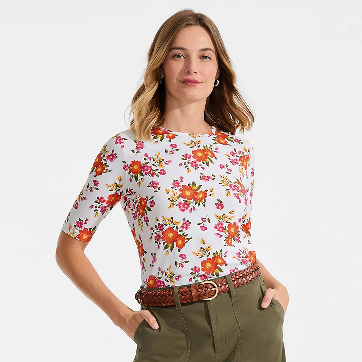 Women's Petite Elbow Sleeve Crewneck Garden Tee- Sunshade UPF 50 Quick Dry
