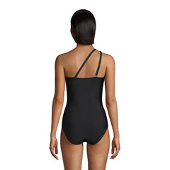 Women's Long Chlorine Resistant Tummy Control One Shoulder One Piece Swimsuit Adjustable Strap