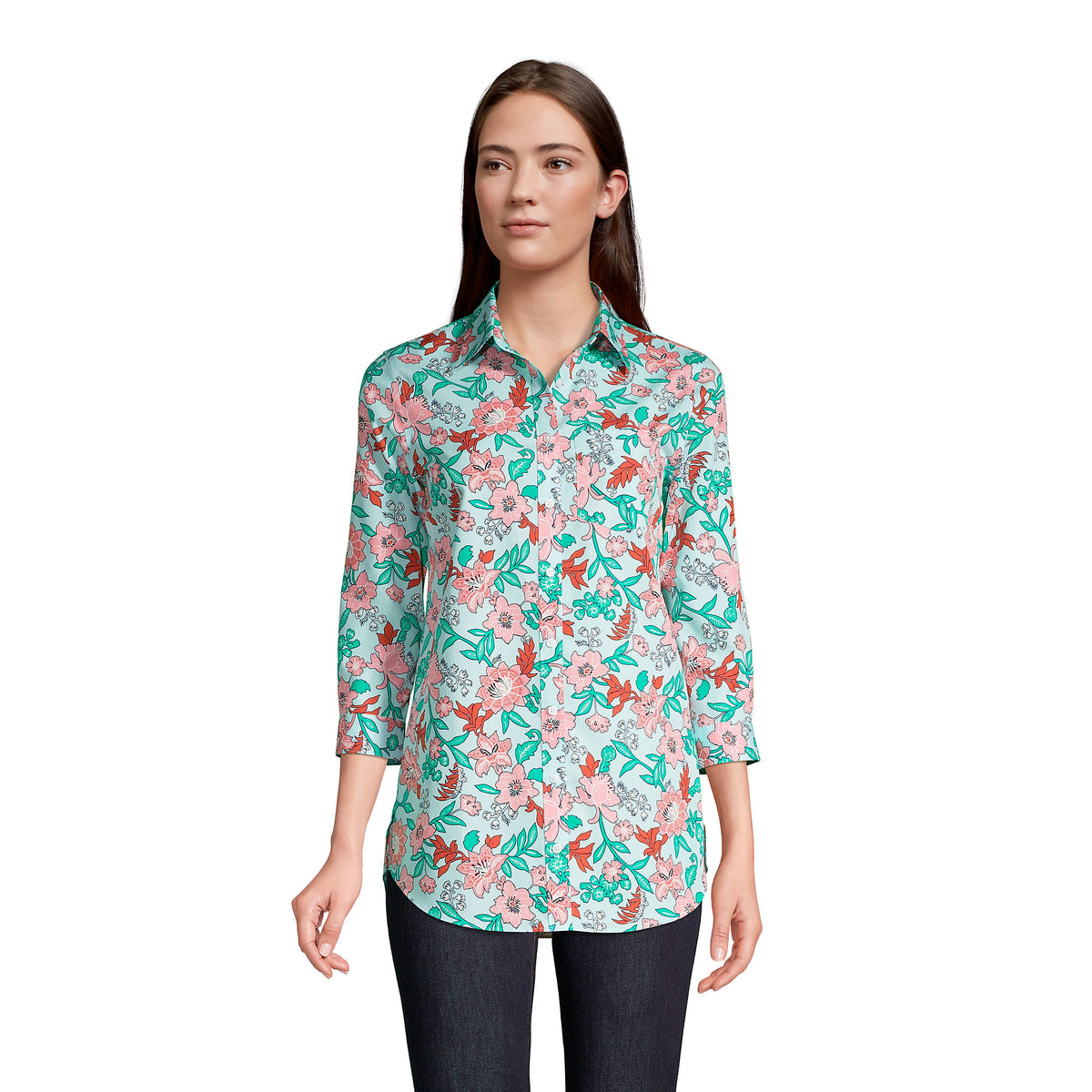 Women's Petite No Iron 3/4 Sleeve Tunic Top