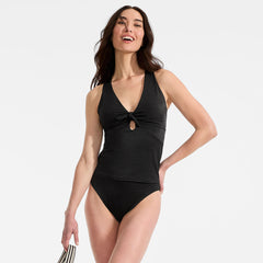 Women's Shine Ribbed Tankini Top and High Waisted Bottom Swimsuit Set