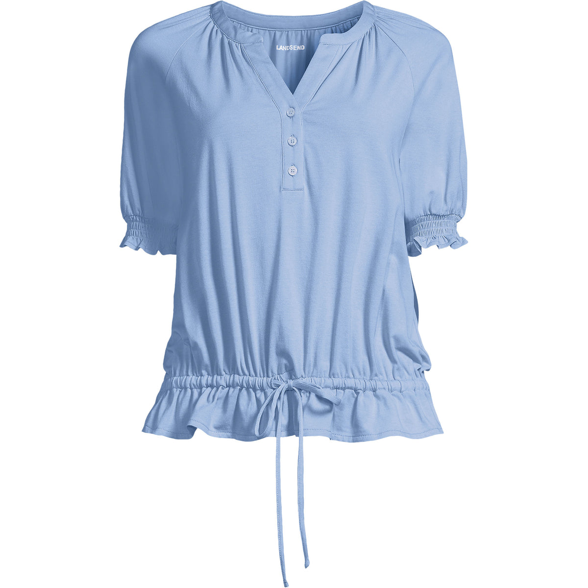 Women's Elbow Sleeve Lightweight Jersey Gathered Adjustable Hem Blouse