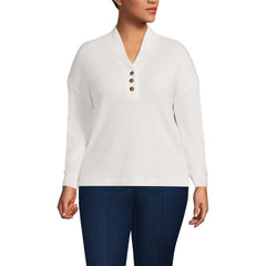 Women's Plus Size Long Sleeve Waffle Shawl Collar Henley