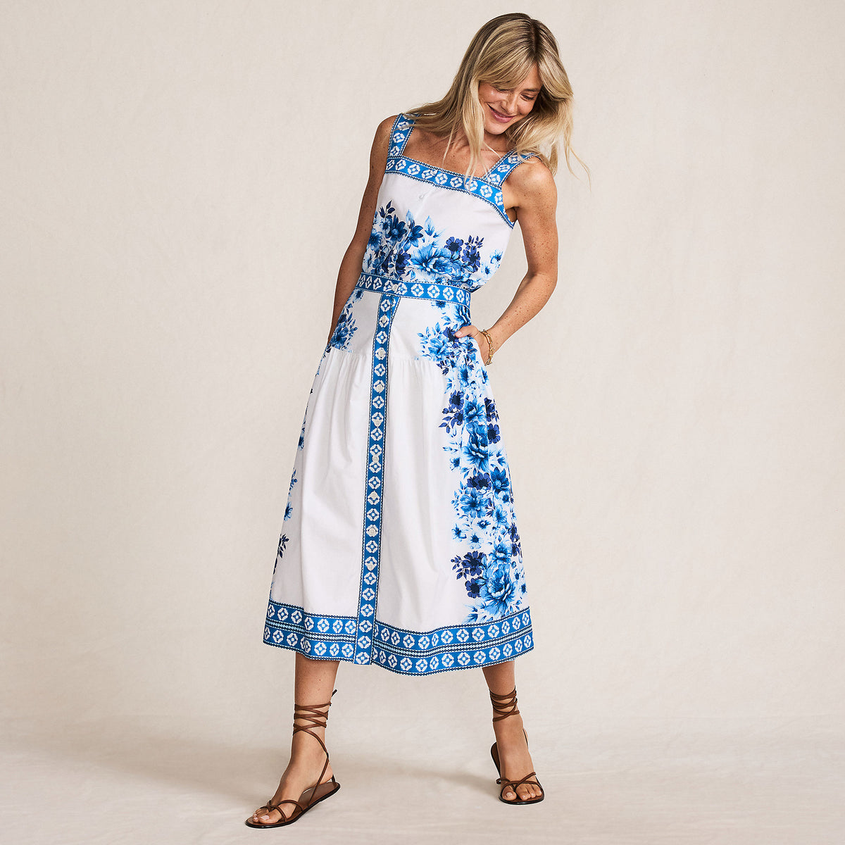 Women's Poplin Border Print Midi Skirt - Set Bottom