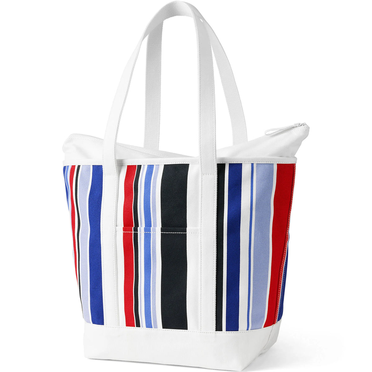 Large Print 5 Pocket Zip Top Long Handle Canvas Tote Bag
