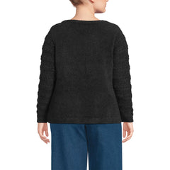 Women's Plus Size Fuzzy Eyelash Cable Boatneck Sweater