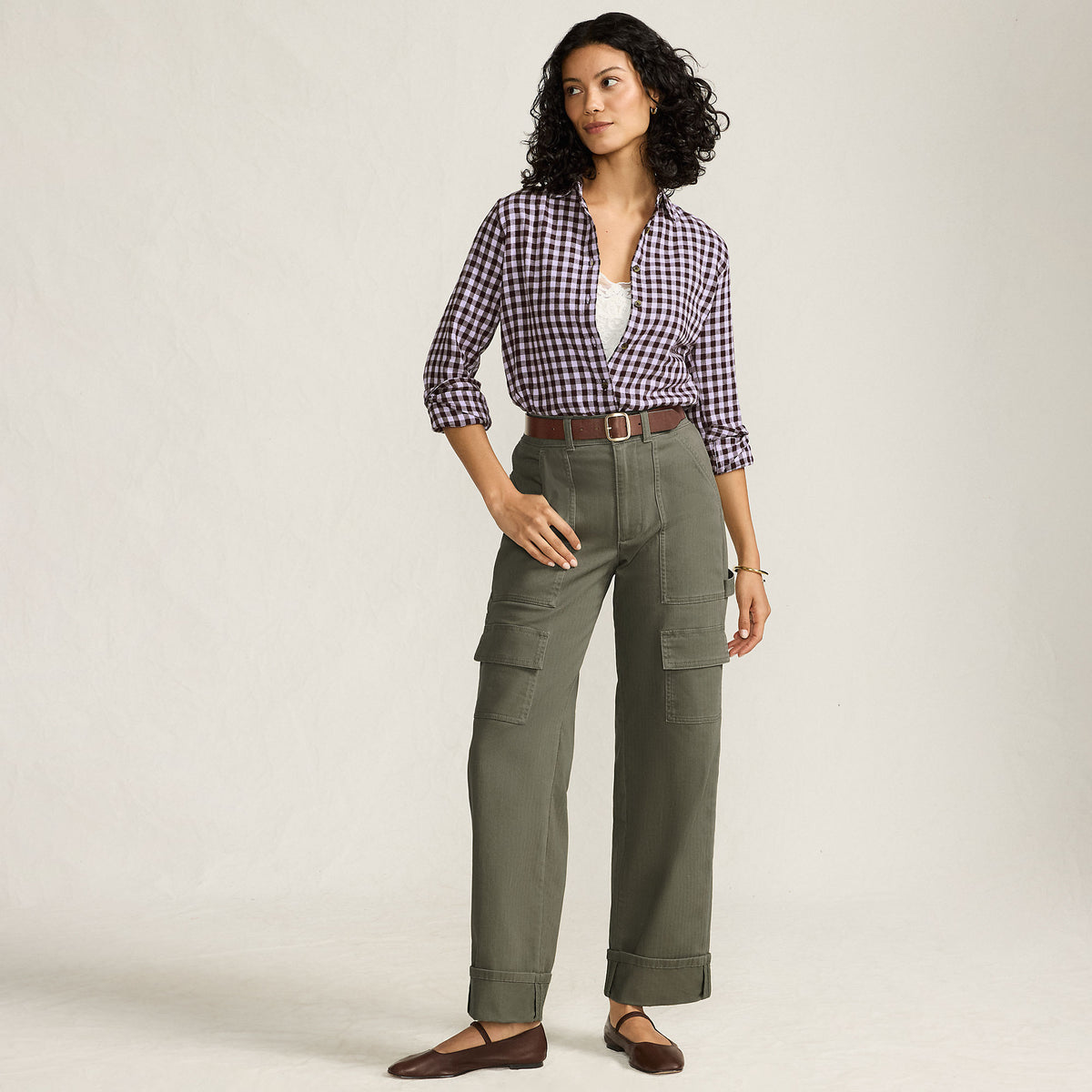 Women's Chino Mid Rise Straight Leg Cargo Ankle Pants