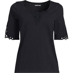 Women's Elbow Sleeve Slub Lace Trim T-Shirt