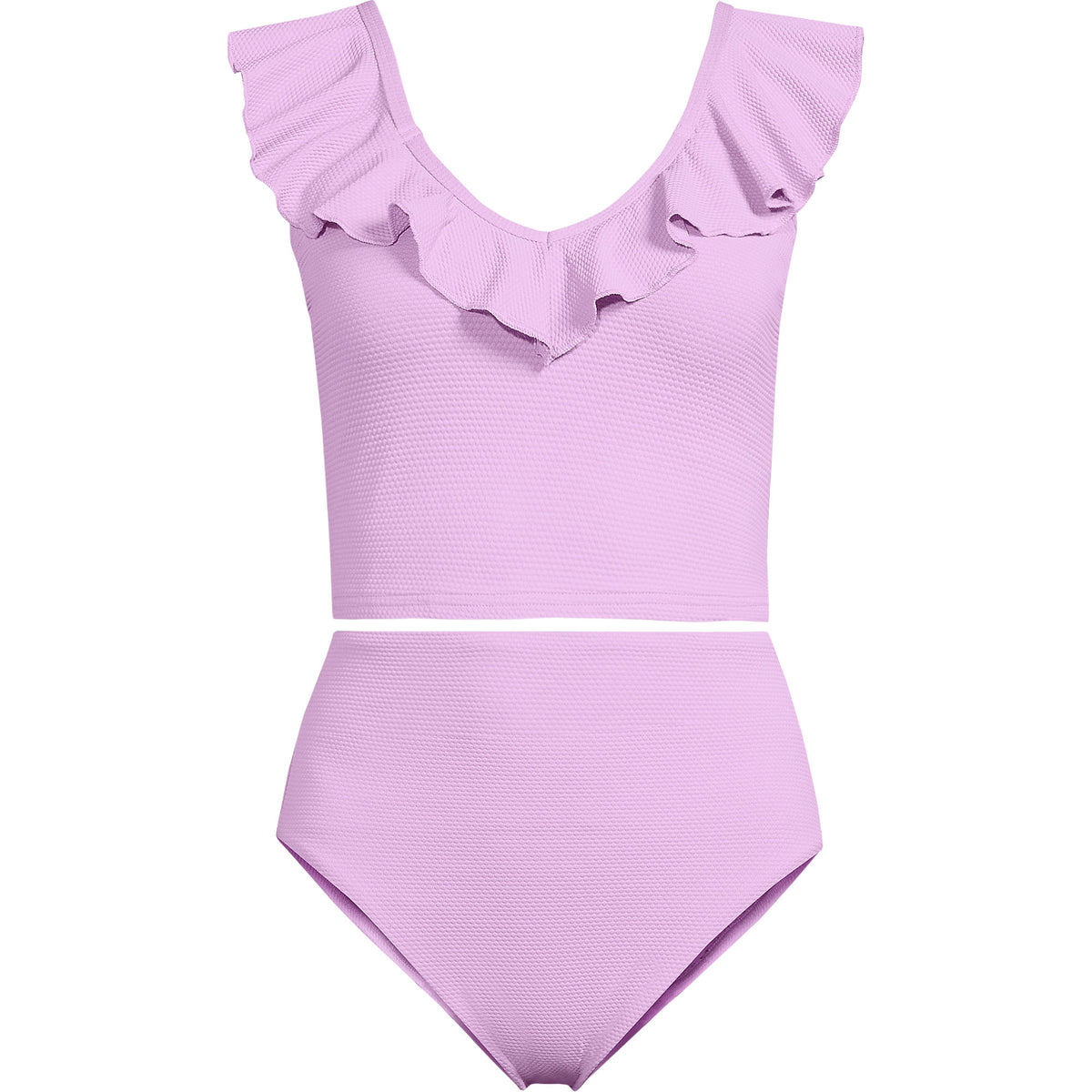 Women's Plus Size Pique Ruffle Midkini Top and High Waisted Bottom Swimsuit Set