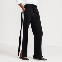 Women's Petite Sport Knit High Rise Relaxed Straight Leg Side Stripe Pants