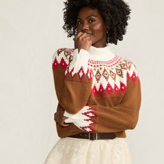 Women's Fuzzy Turtleneck Lantern Sleeve Jacquard Sweater