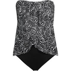 Women's Plus Size Chlorine Resistant Mesh Bandeau High Leg Fauxkini One Piece Swimsuit
