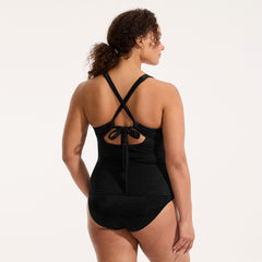 Women's Plus Size Shine Ribbed Tankini Top and High Waisted Bottom Swimsuit Set