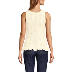 Women's Cotton Boucle Ruffle Hem Sleeveless Sweater