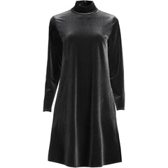 Women's Long Sleeve Velvet Turtleneck Dress