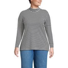 Women's Plus Size Relaxed Cotton Long Sleeve Mock Turtleneck